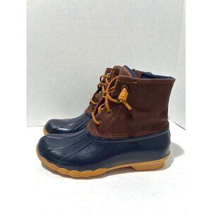 Sperry Women Saltwater Rubber Brown Leather STS91175 Navy Fisherman Core sz 6.5